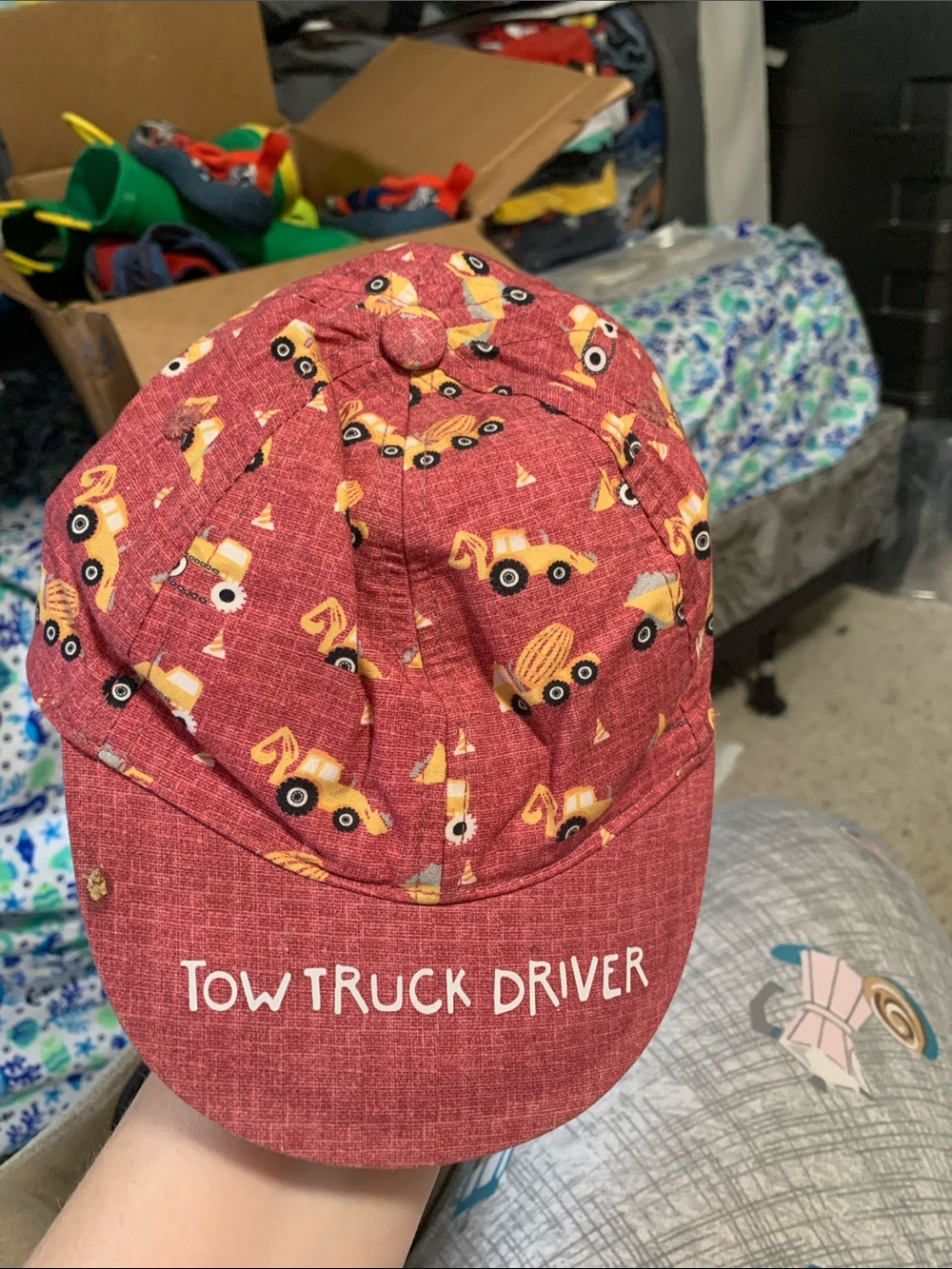 Tow Truck Driver Kids Cap - Red Construction Print